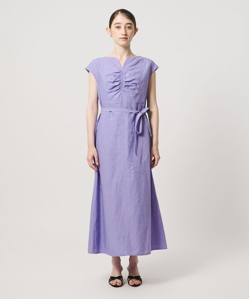 UNITED ARROWS(ユナイテッドアローズ)の「リネン シャーリング スキッパー ワンピース ‐ウォッシャブル‐(ワンピース・レディース・ブラック/ホワイト/ライラック・38/36)」の12枚目の写真