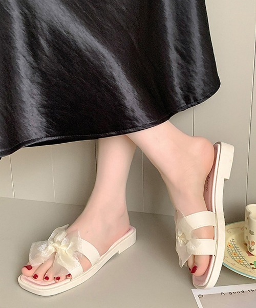 Miniministore(ミニミニストア)の「ミュールサンダル リボン スクエアトゥ(サンダル・レディース・アイボリー/ブラック・M/S/L)」の5枚目の写真