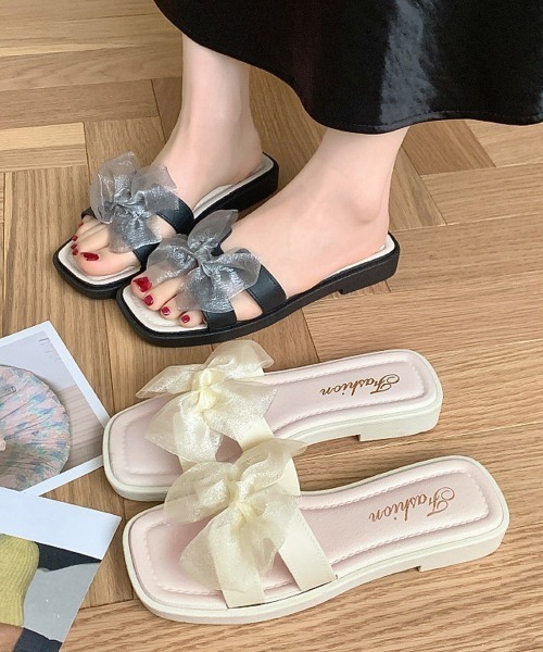 Miniministore(ミニミニストア)の「ミュールサンダル リボン スクエアトゥ(サンダル・レディース・アイボリー/ブラック・M/S/L)」の10枚目の写真