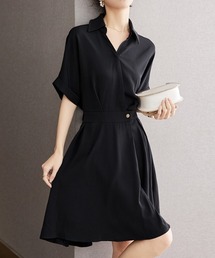 ウエストタックフレアシャツワンピース