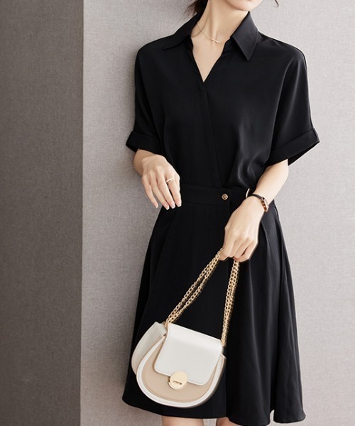 LUCPY（ラクピー）の「ウエストタックフレアシャツワンピース（ワンピース・レディース・オレンジ/ブラック・LARGE/MEDIUM/SMALL/X-LARGE）」の3枚目の写真