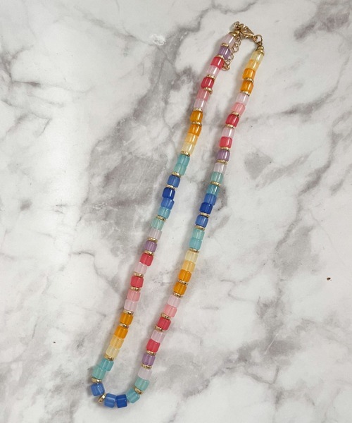 セール】YU-KA:マルチカラービーズネックレス Multicolor bead