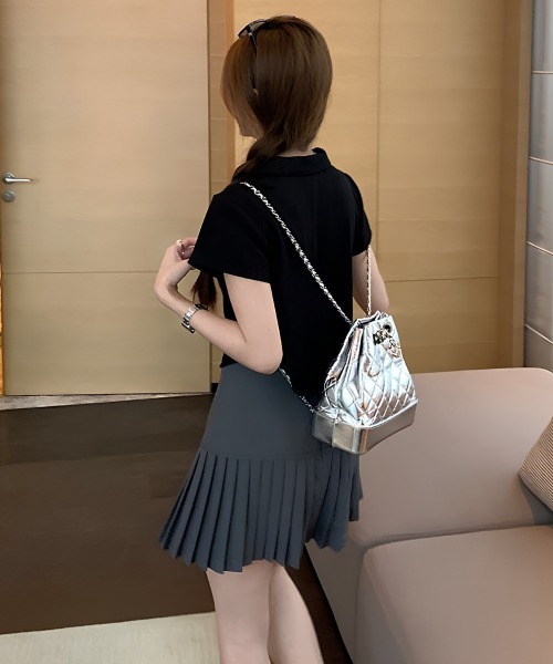 center i（センターアイ）の「サイドリボンプリーツミニスカート（スカート・レディース・ブラック/グレー・M/S）」の3枚目の写真