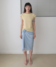 SATIN MIDI BANDING SKIRT_SKY
