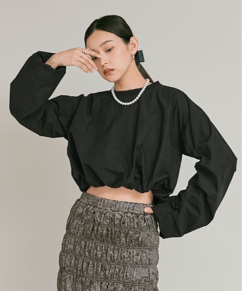 W:Huku(フーク)の「タイプライター ショート バルーン トップス / Cotton Typewriter Short Balloon Top(シャツ/ブラウス・レディース・ブラック/グレー・FREE)」の1枚目の写真