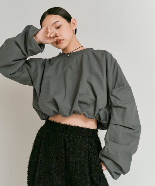 W:Huku(フーク)の「タイプライター ショート バルーン トップス / Cotton Typewriter Short Balloon Top(シャツ/ブラウス・レディース・ブラック/グレー・FREE)」の13枚目の写真