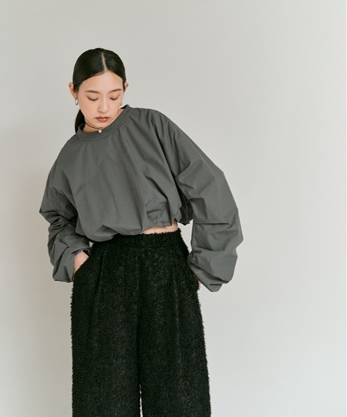 W:Huku(フーク)の「タイプライター ショート バルーン トップス / Cotton Typewriter Short Balloon Top(シャツ/ブラウス・レディース・ブラック/グレー・FREE)」の17枚目の写真