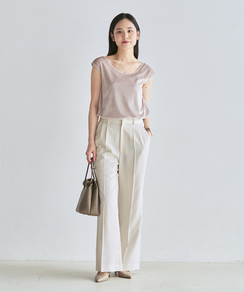 Noble(ノーブル)の「クリアツイルストレートタックパンツ(スラックス・レディース・ブラック/ホワイト/キャメル・36/34/40/38)」の21枚目の写真