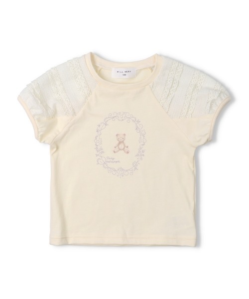 Will Mery(ウイルメリィ)の「【WEB限定】くまプリント袖レース半袖Tシャツ(Tシャツ/カットソー・キッズ・ピンク/オフホワイト・90/80/100/110/120/130)」の1枚目の写真