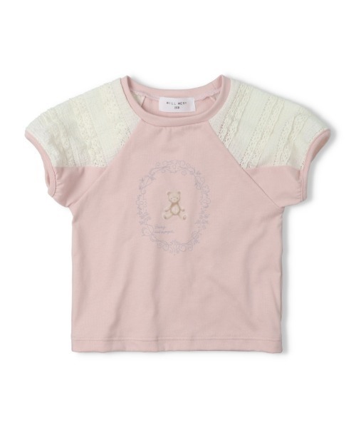 Will Mery(ウイルメリィ)の「【WEB限定】くまプリント袖レース半袖Tシャツ(Tシャツ/カットソー・キッズ・ピンク/オフホワイト・90/80/100/110/120/130)」の3枚目の写真