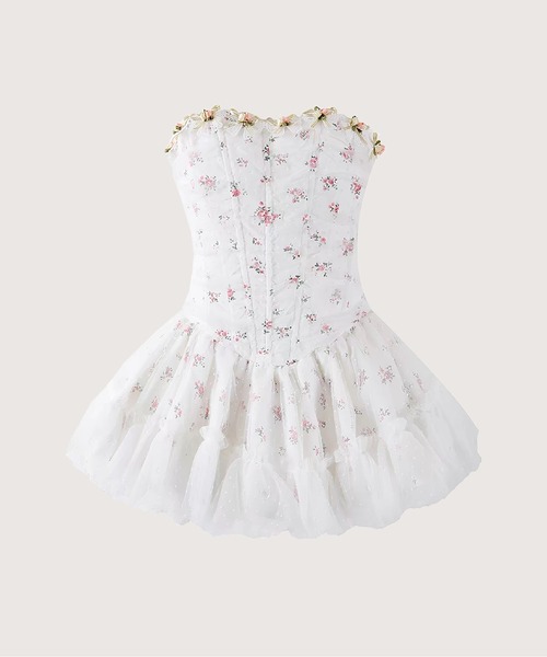 LA POMME petit(ラポミ・プチ)の「Strapless Boned Waist Tulle Dress(ワンピース・レディース・ホワイト/ブルー・FREE)」の1枚目の写真