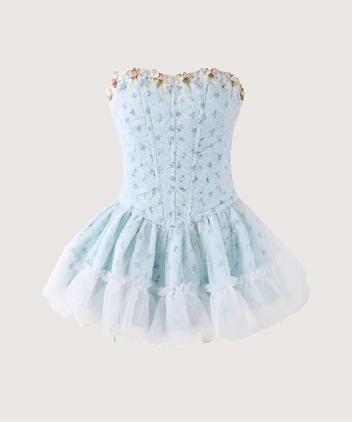LA POMME petit(ラポミ・プチ)の「Strapless Boned Waist Tulle Dress(ワンピース・レディース・ホワイト/ブルー・FREE)」の2枚目の写真