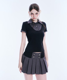 ARCMETHOD（アークメソッド）の「レイヤードカラー半袖Tシャツ（ブラック＆グレー）（Tシャツ/カットソー）」