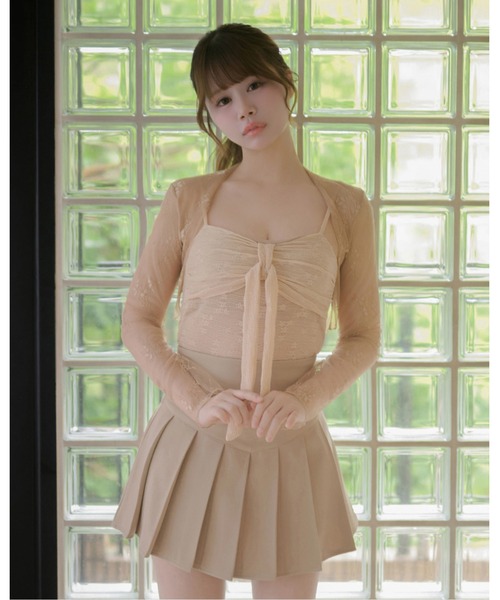 M DOLLY(エムドリー)の「Lace ribbon faye camisole / レースリボンフェイキャミソール(キャミソール・レディース・ホワイト/ベージュ/ブラック・FREE)」の1枚目の写真