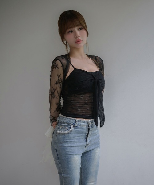 M DOLLY(エムドリー)の「Lace ribbon faye camisole / レースリボンフェイキャミソール(キャミソール・レディース・ホワイト/ベージュ/ブラック・FREE)」の3枚目の写真