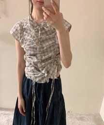 シャーリングチェックシャツ
