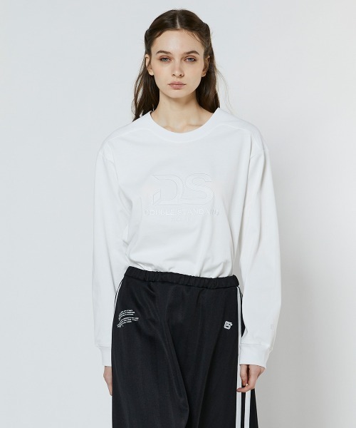 ESSENTIAL(エッセンシャル)の「DSロゴ ヘビー天竺プルオーバー(Tシャツ/カットソー・レディース・オフホワイト/ブラック/オリーブ・36/38)」の1枚目の写真