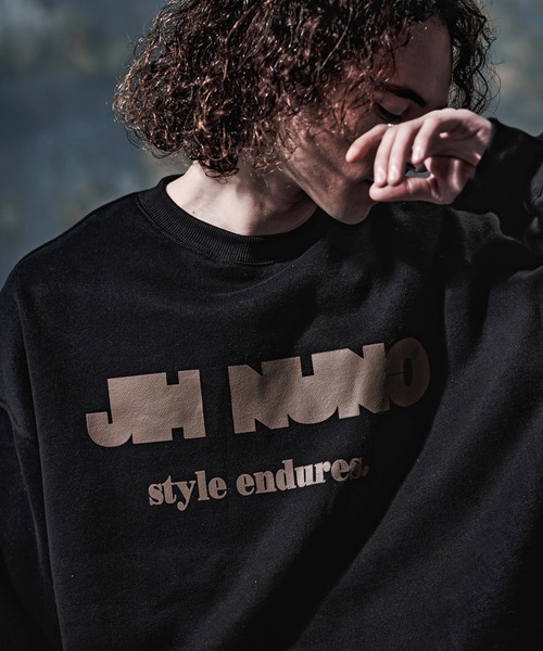 Jih Nunc(ジーヌンク)の「msw1909-ロゴプリントルーズシルエット裏起毛スウェット(JIH-R1237)(スウェット・メンズ・ブラック/ネイビー/グレー・S/L/M)」の1枚目の写真