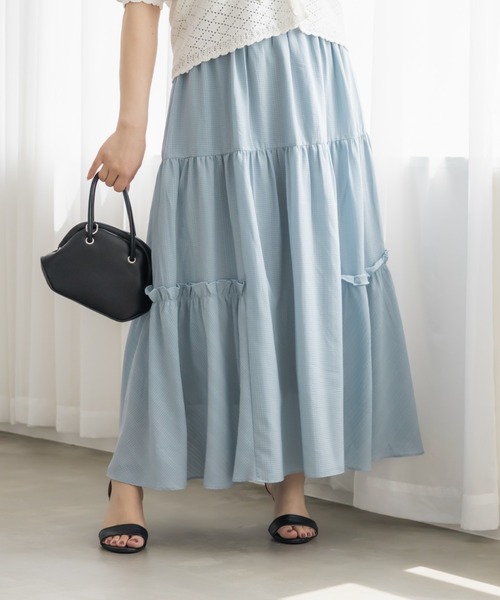 CLETTE(クレット)の「シアーチェックティアードスカート(スカート・レディース・ブラック/ネイビー/サックスブルー・4L/3L/LL)」の1枚目の写真
