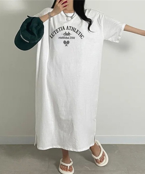 LETee(レティー)の「シンプルロゴで大人カジュアルに!毎日着たくなるリラックスTシャツワンピース(ワンピース・レディース・グレー/ブラック/ホワイト/ピンク・FREE)」の5枚目の写真