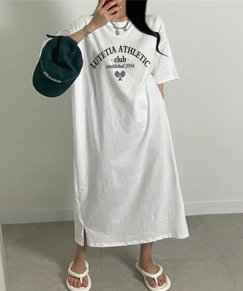 LETee(レティー)の「シンプルロゴで大人カジュアルに!毎日着たくなるリラックスTシャツワンピース(ワンピース・レディース・グレー/ブラック/ホワイト/ピンク・FREE)」の6枚目の写真