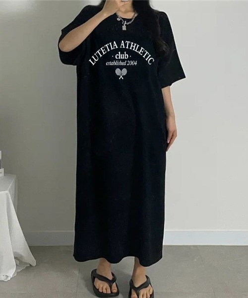 LETee(レティー)の「シンプルロゴで大人カジュアルに!毎日着たくなるリラックスTシャツワンピース(ワンピース・レディース・グレー/ブラック/ホワイト/ピンク・FREE)」の7枚目の写真