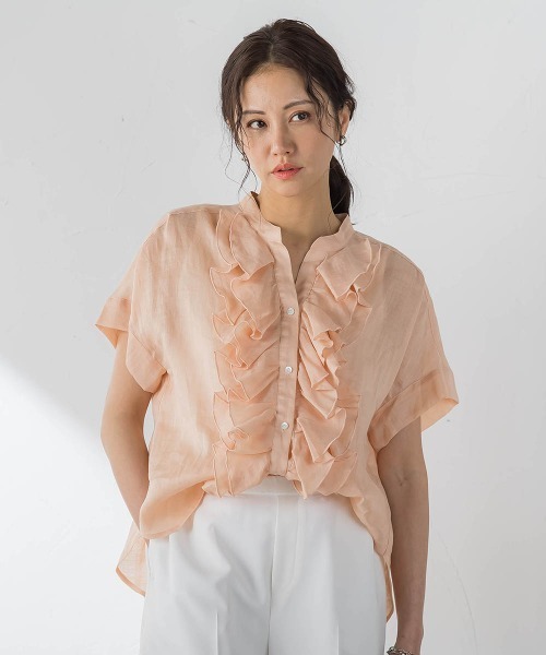 LAUTREAMONT（ロートレアモン）の「ラミーカルゼフリルブラウス（シャツ/ブラウス・レディース・ブラウン/オフホワイト/オレンジ・9号）」の3枚目の写真