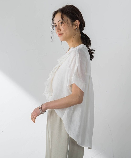 LAUTREAMONT（ロートレアモン）の「ラミーカルゼフリルブラウス（シャツ/ブラウス・レディース・ブラウン/オフホワイト/オレンジ・9号）」の6枚目の写真