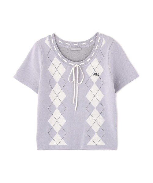 JILL by JILL STUART(ジルバイジルスチュアート)の「アーガイル半袖ニット(ニット/セーター・レディース・ピンク/モカ/ブルー・FREE)」の14枚目の写真