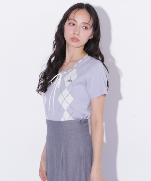 JILL by JILL STUART(ジルバイジルスチュアート)の「アーガイル半袖ニット(ニット/セーター・レディース・ピンク/モカ/ブルー・FREE)」の22枚目の写真