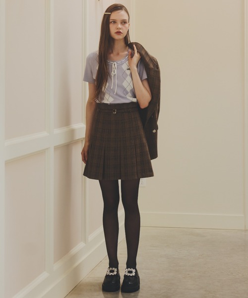 JILL by JILL STUART(ジルバイジルスチュアート)の「アーガイル半袖ニット(ニット/セーター・レディース・ピンク/モカ/ブルー・FREE)」の6枚目の写真