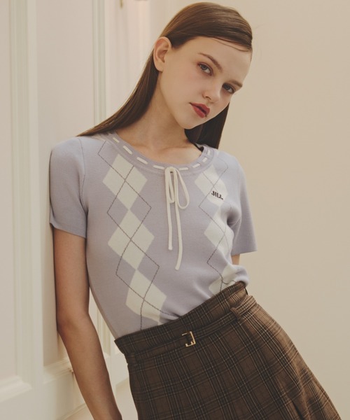 JILL by JILL STUART(ジルバイジルスチュアート)の「アーガイル半袖ニット(ニット/セーター・レディース・ピンク/モカ/ブルー・FREE)」の4枚目の写真