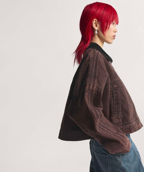 adidas(アディダス)の「キャンバス トラックトップ ジャケット / アディダスオリジナルス adidas Originals(デニムジャケット・レディース・ブラウン・X-SMALL/X-LARGE/SMALL/MEDIUM/LARGE/XX-LARGE)」の6枚目の写真