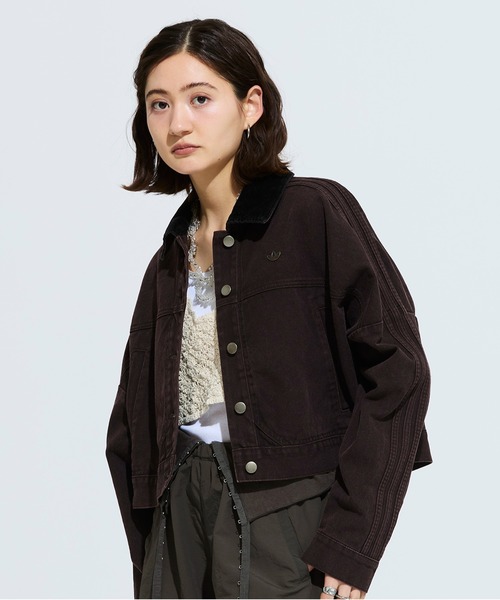 adidas(アディダス)の「キャンバス トラックトップ ジャケット / アディダスオリジナルス adidas Originals(デニムジャケット・レディース・ブラウン・X-SMALL/X-LARGE/SMALL/MEDIUM/LARGE/XX-LARGE)」の14枚目の写真