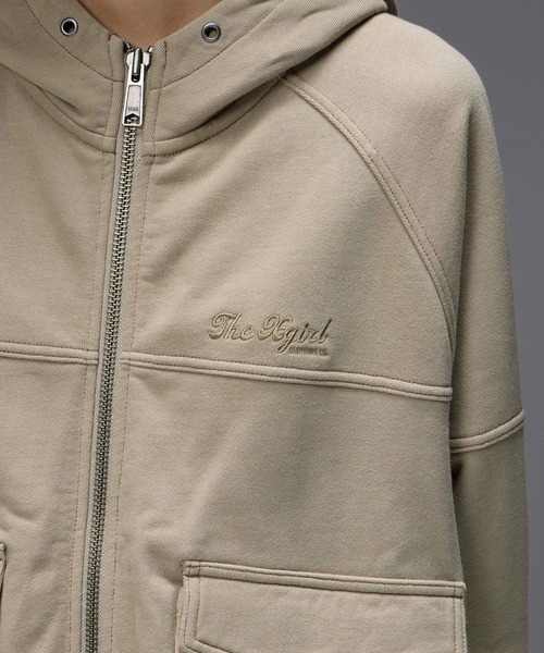 X-girl(エックスガール)の「ARCH LOGO AND FACE HOODED SWEAT JACKET(パーカー・レディース・ベージュ/チャコール・S/M)」の8枚目の写真