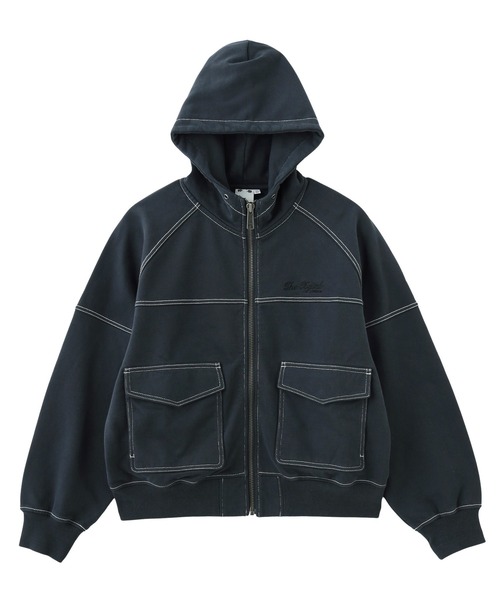 X-girl(エックスガール)の「ARCH LOGO AND FACE HOODED SWEAT JACKET(パーカー・レディース・ベージュ/チャコール・S/M)」の11枚目の写真