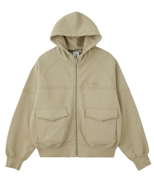 X-girl(エックスガール)の「ARCH LOGO AND FACE HOODED SWEAT JACKET(パーカー・レディース・ベージュ/チャコール・S/M)」の10枚目の写真