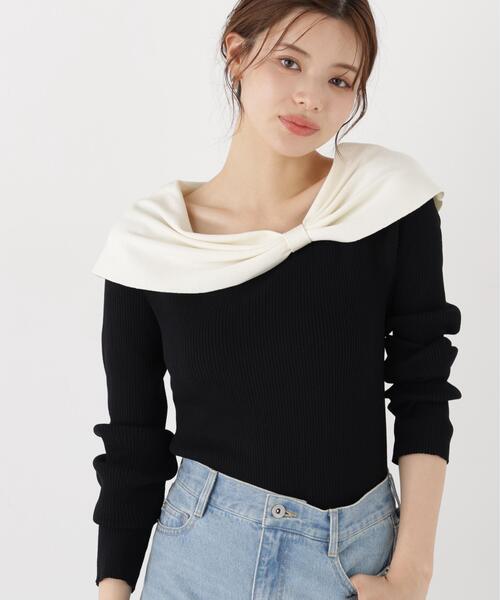 PROPORTION BODY DRESSING(プロポーションボディドレッシング)の「リボンケープ風ニット / 1216270915(ニット/セーター・レディース・ホワイト系その他/ブラック系その他/ピンク・FREE)」の2枚目の写真