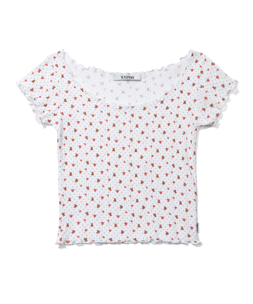 YOUHEE(ユヒ)の「HEART APPLE PATTERN T-SHIRTS_WHITE(Tシャツ/カットソー・レディース・その他・FREE)」の2枚目の写真