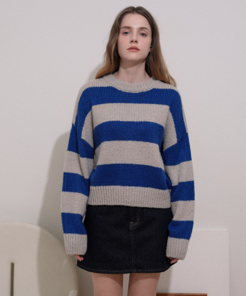 VLETI（ブレッティ）の「Wool Color Scheme Striped Knit (Beige)（ニット/セーター・レディース・ダークベージュ・FREE）」の2枚目の写真