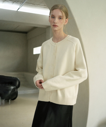 Cotton Button Round Knit Cardigan (cream beige)
