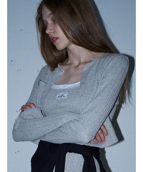 SORIN（ソリン　）の「Cable mini cardigan / ケーブルミニカーディガン（カーディガン/ボレロ・レディース・グレー/ブラック・38）」の3枚目の写真