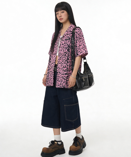 ARTISTWEAR（アーティストウェア）の「[ATW] フロー レオパード ハーフシャツ - ピンク（シャツ/ブラウス・レディース・その他・MEDIUM/LARGE/X-LARGE）」の4枚目の写真