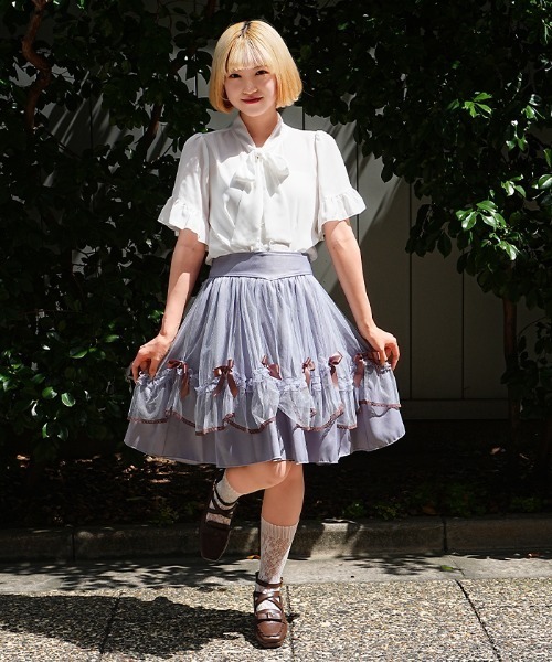 axes femme POETIQUE(アクシーズファムポエティック)の「メニーリボンミドルSK(スカート・レディース・ブラック/サックスブルー/ワイン・MEDIUM)」の10枚目の写真