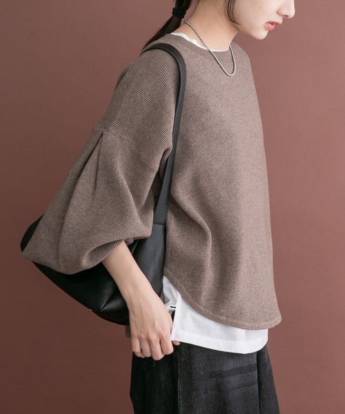 ITEMS URBANRESEARCH(アイテムズ アーバンリサーチ)の「ワッフルクロップドニット(ニット/セーター・レディース・チャコールグレー/モカ/ホワイト・FREE)」の3枚目の写真