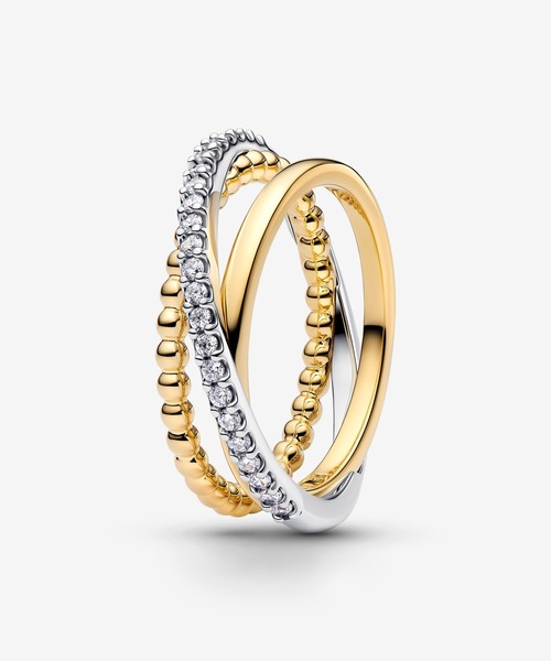 PANDORA(パンドラ)の「クロスオーバー ビーズ & パヴェ トリプル バンド リング(リング・レディース・シルバー×ゴールド・58/56/54/52/50/48/60)」の1枚目の写真