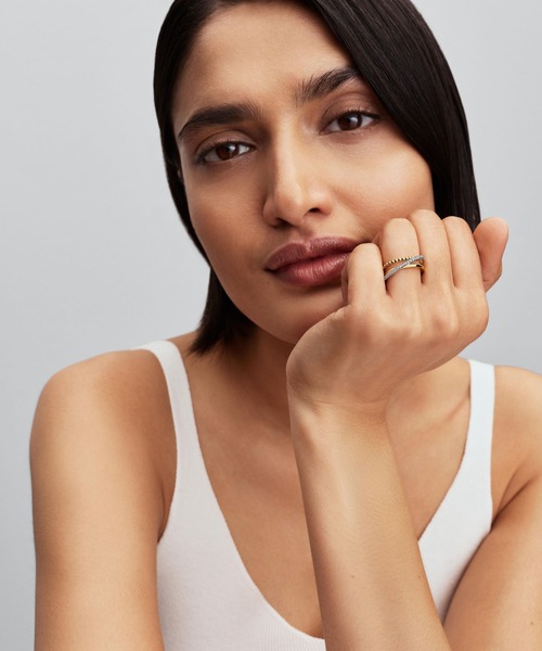 PANDORA(パンドラ)の「クロスオーバー ビーズ & パヴェ トリプル バンド リング(リング・レディース・シルバー×ゴールド・58/56/54/52/50/48/60)」の3枚目の写真