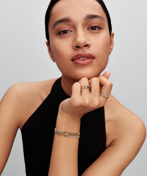 PANDORA(パンドラ)の「クロスオーバー ビーズ & パヴェ トリプル バンド リング(リング・レディース・シルバー×ゴールド・58/56/54/52/50/48/60)」の5枚目の写真