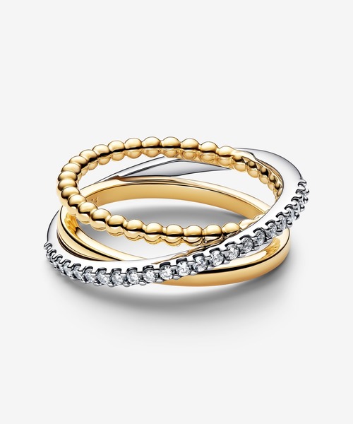 PANDORA(パンドラ)の「クロスオーバー ビーズ & パヴェ トリプル バンド リング(リング・レディース・シルバー×ゴールド・58/56/54/52/50/48/60)」の2枚目の写真