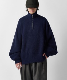 【Neucon】DESIGN OVER HALF-ZIP KNIT / 畦編みデザインオーバーハーフジップニット